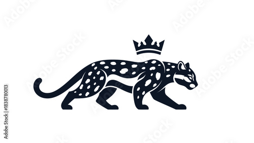 Stylized jaguar with a crown walks with confidence
