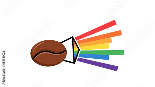 Coffee bean disperses light into rainbow spectrum, symbolizing pride.