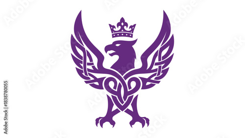 Crowned Mythical Bird Emblem with Celtic Knot Design