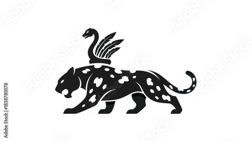 Black silhouette of a jaguar with a serpent on its back.