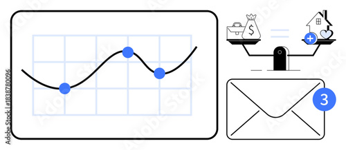 Financial data analysis. Financial charts track performance and trends. Financial tools balance budgets, resources, and decisions. For financial planning, business growth, notifications, emails
