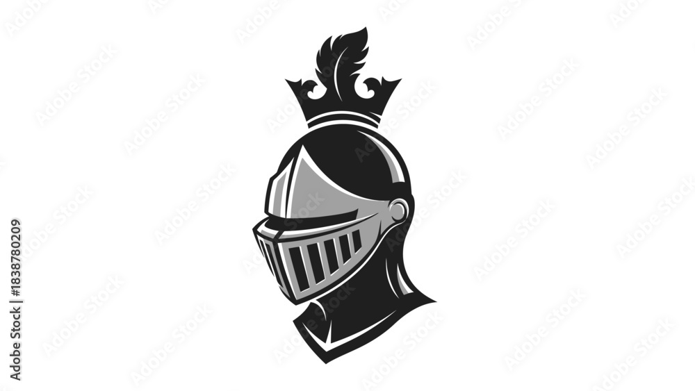 Fototapeta premium Knight Helmet with Crown and Feather Vector Illustration