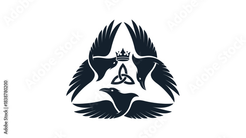 Symbol of three ravens with a crown and celtic knot