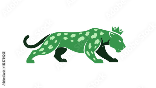 Green panther with a crown walks
