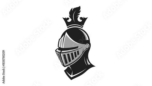 Knight Helmet with Crown and Feather Vector Illustration