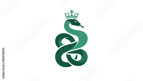 Stylized snake with crown logo design illustration.