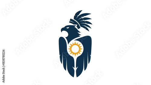 Native American eagle with sun symbol and feather headdress
