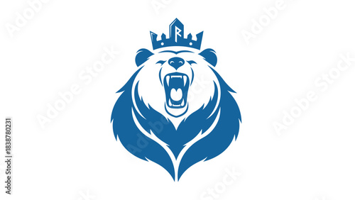 Roaring bear with a crown, a symbol of power and strength.