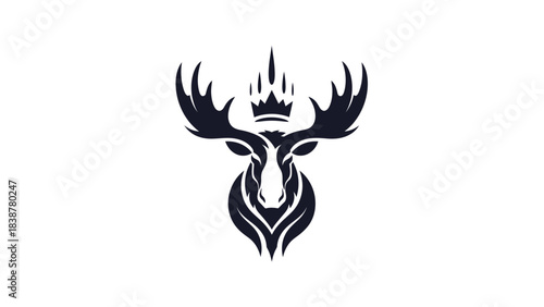 Majestic crowned moose head illustration, a powerful animal symbol.