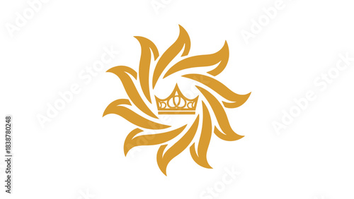 Elegant golden crown and leaf swirl logo design.