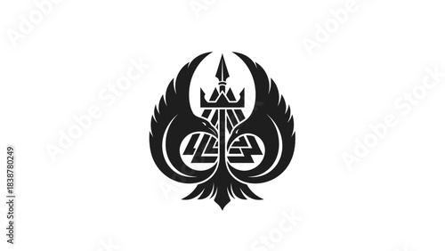 Stylized heraldic eagle emblem with crown and geometric elements