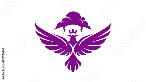 Majestic purple eagle with a crown and storm cloud above, a powerful graphic design.