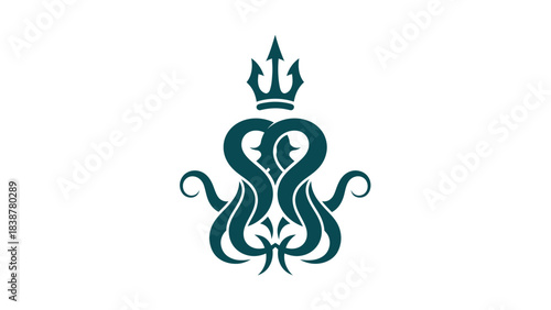 Stylized octopus with crown and trident emblem