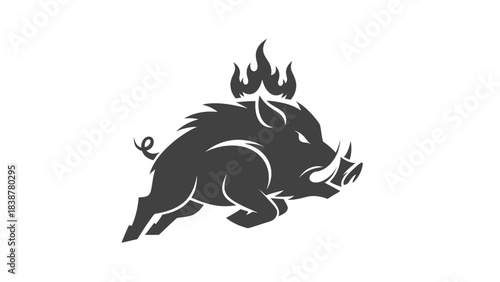 Illustration of a charging wild boar with flames on its head.