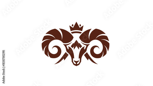 Majestic Bighorn Sheep Head Emblem with Royal Crown