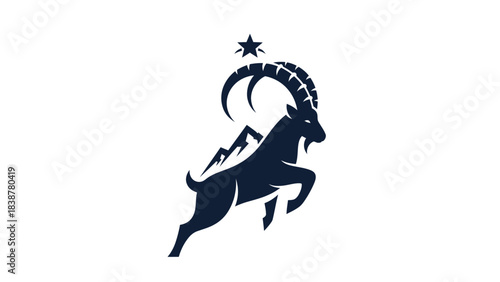 Dynamic Mountain Ibex Logo with Star and Alpine Peaks