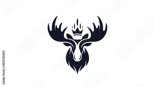 Majestic moose head with a crown, minimalist logo design