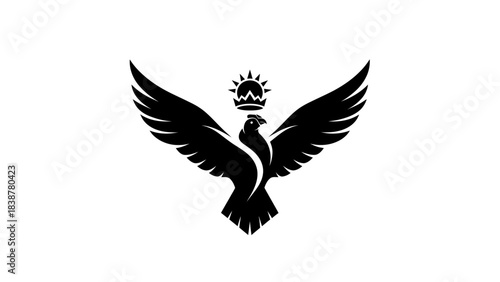 Majestic Crowned Eagle with Sun Emblem and Spread Wings Logo