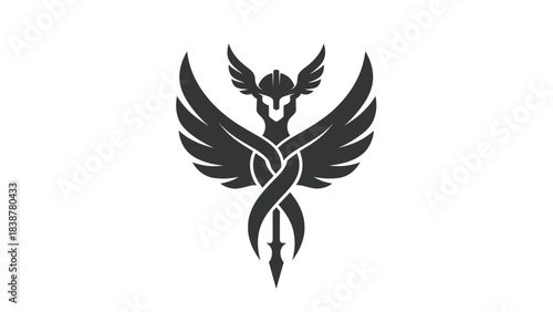 Stylized phoenix or eagle emblem with wings and spear
