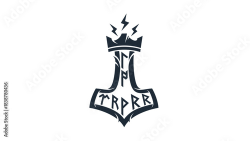 Thor's hammer with runes and lightning bolt