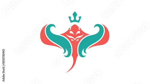 Royal Manta Ray with Crown Vector Illustration