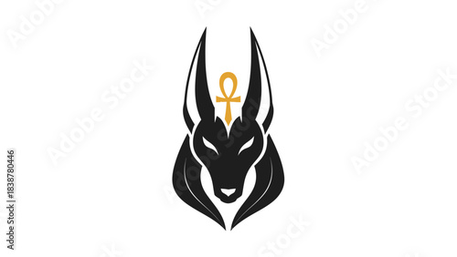 Minimalist Anubis Egyptian god logo with Ankh symbol.