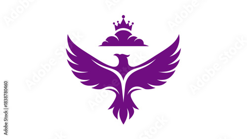 Royal purple phoenix or eagle with crown and cloud logo design