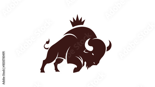 A stylized bison wearing a crown, symbolizing power and royalty.