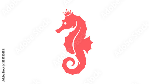 Regal red seahorse with a crown on white background