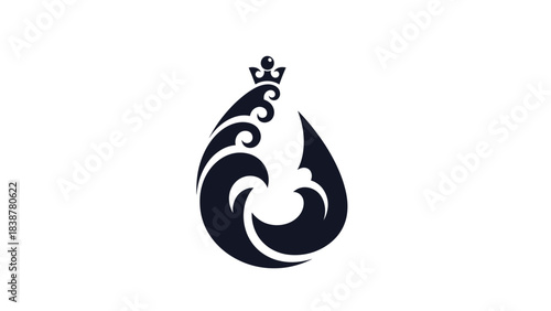 Elegant crowned water drop icon with abstract wave design
