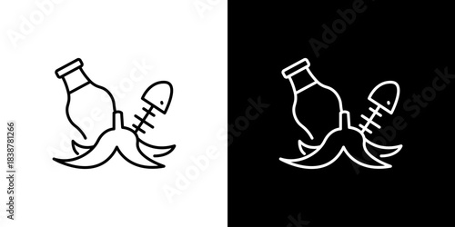 Recycling symbols or icon for food waste and general trash, depicting organic material and packaging