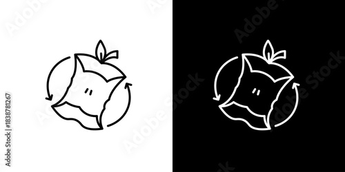 Minimalist Apple Core Recycling Symbol Representing Organic Waste Composting and Sustainable Fruit Scraps Management Icon Graphic