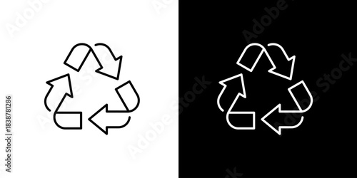 Recycling symbol in black and white, a universal icon for sustainability and environmental awareness