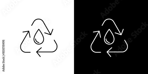 Water drop symbol within recycling arrows, eco-friendly and conservation icon