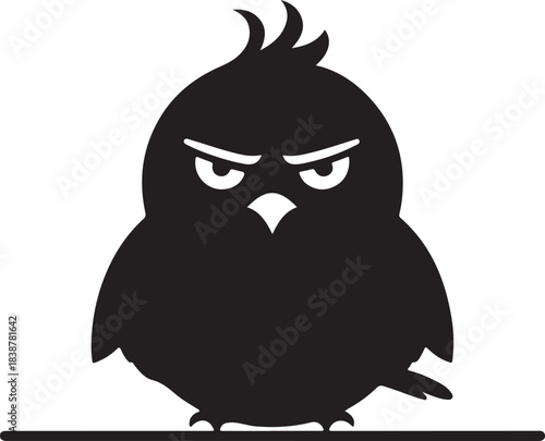 Grumpy Cartoon Bird Silhouette — Funny Angry Bird Character Vector