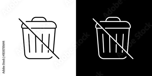 Trash can icon with a prohibition sign on a white and black background, representing no waste or disposal