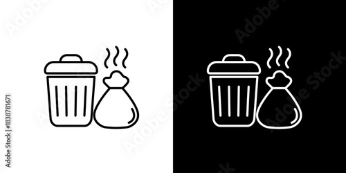 Trash can and garbage bag icon representing waste disposal and recycling