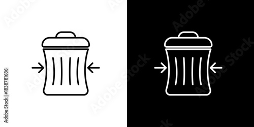 A sleek outline icon of a trash can featuring inward arrows, visually representing data compaction, optimized storage, or efficient file management within digital systems