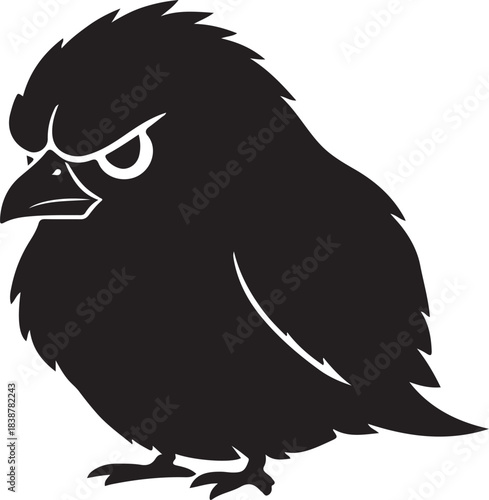 Grumpy Cartoon Bird Silhouette — Funny Angry Bird Character Vector