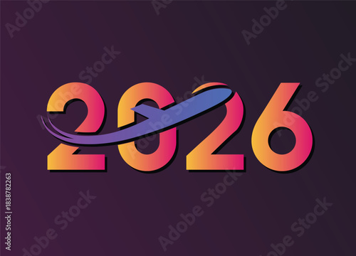 Vibrant 2026 travel year concept with gradient airplane symbol representing future journeys and global progress