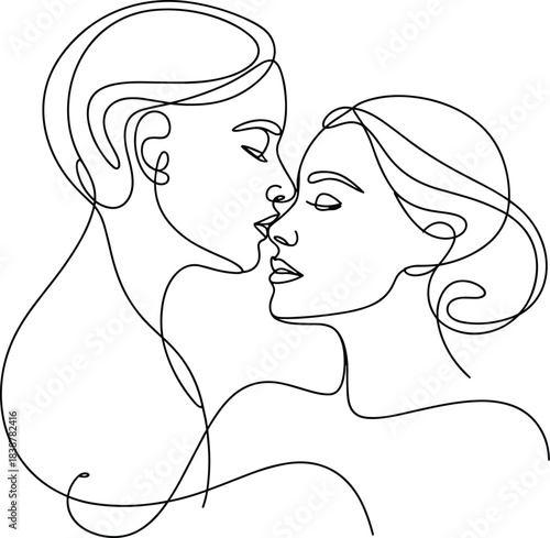 Minimalist line art of a couple kissing love romance