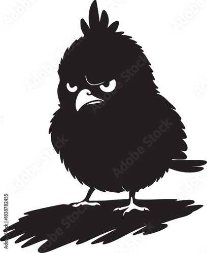 Grumpy Cartoon Bird Silhouette — Funny Angry Bird Character Vector