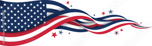 Abstract american flag wavy design featuring red white and blue stripes and stars banner vector