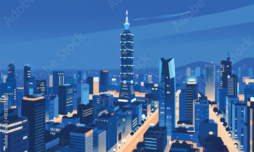 The Beauty of City Buildings at Night Illustrator Artwork Banner Background Design Template 