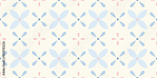 Hand-drawn Delft geometric flower pattern in soft pastel colors