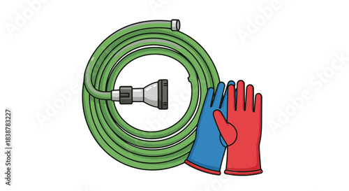 Gardening Tools Set Green Hose with Nozzle and Colorful Gloves for Outdoor Work