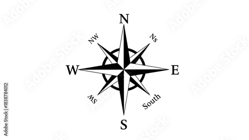 Compass Rose Icon – Navigation and Direction Symbol with Cardinal Points