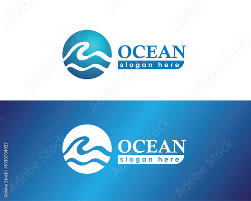 abstract ocean waves in a circle logo design template