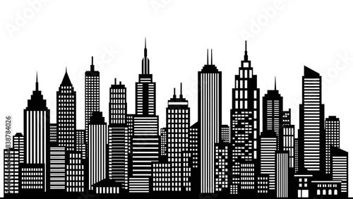 Modern City Skyline Silhouette – Urban Skyscrapers and Architecture Illustration