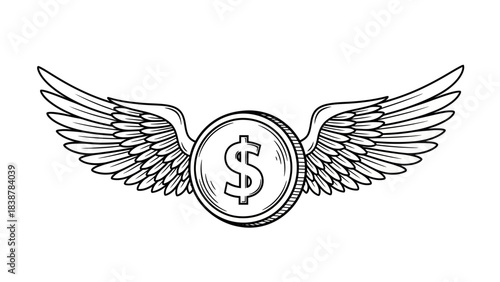 Flying Dollar Symbol with Wings – Money Concept Illustration for Finance and Investment